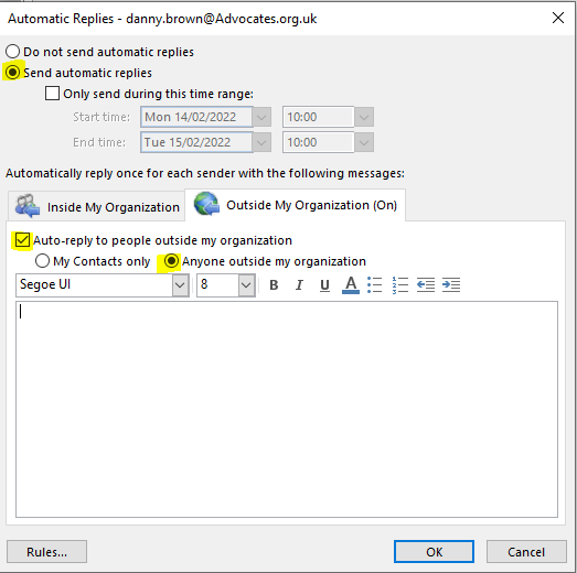 Setting your Out of Office Outlook 2016/2019/365 Faculty of Advocates